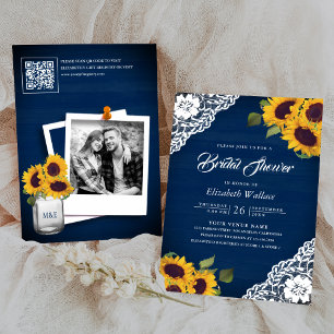Sonnenblumen Navy Blue Foto QR Code Brautparty Einladung