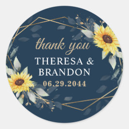 Sonnenblumen & Navy Blue Geometric Wedding Vielen  Runder Aufkleber