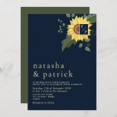 Sonnenblumen Navy Blue Gold Moderne Hochzeit Einla Einladung (Vorne/Hinten)
