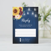 Sonnenblumen Navy Blue Jar Lights Blumenhochzeit RSVP Karte (Stehend Vorderseite)