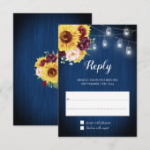 Sonnenblumen Navy Blue Jar Lights Blumenhochzeit RSVP Karte (Vorne/Hinten)