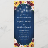 Sonnenblumen Navy Blue Jar Lights Burgundy Wedding Programm (Vorderseite)