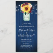 Sonnenblumen Navy Blue Mason Jar Floral Hochzeit Programm (Vorderseite)