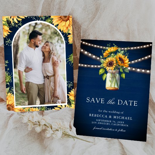 Sonnenblumen Navy Blue Mason Jar Foto Hochzeit Save The Date