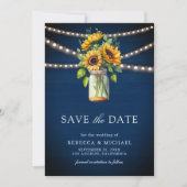 Sonnenblumen Navy Blue Mason Jar Foto Hochzeit Save The Date (Vorderseite)