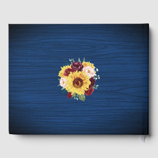 Sonnenblumen Navy Blue Mason Jar Lights Hochzeit Gästebuch (Rückseite)