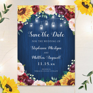 Sonnenblumen Navy Blue Mason Jar Lights Hochzeit Save The Date