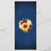 Sonnenblumen Navy Blue Mason Jar Lights Hochzeitme Menükarte (Rückseite)