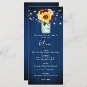 Sonnenblumen Navy Blue Mason Jar Lights Hochzeitme Menükarte (Vorne/Hinten)