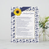 Sonnenblumen Navy Blue Newlywed Brautparty Game (Stehend Vorderseite)