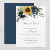 Sonnenblumen Navy Blue Probe Dinner Hochzeit Einladung (Vorne/Hinten)