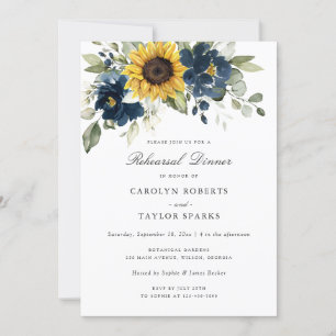 Sonnenblumen Navy Blue Probe Dinner Hochzeit Einladung
