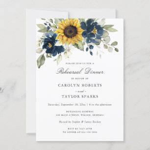 Sonnenblumen Navy Blue Probe Dinner Hochzeit Einladung