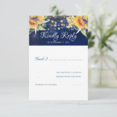 Sonnenblumen Navy Blue Rustic Wedding RSVP (Stehend Vorderseite)