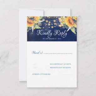 Sonnenblumen Navy Blue Rustic Wedding RSVP Karte