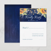 Sonnenblumen Navy Blue Rustic Wedding RSVP Karte (Vorne/Hinten)
