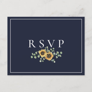 Sonnenblumen Navy Blue Wedding RSVP Song Anfrage Einladungspostkarte