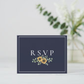 Sonnenblumen Navy Blue Wedding RSVP Song Anfrage Einladungspostkarte (Stehend Vorderseite)