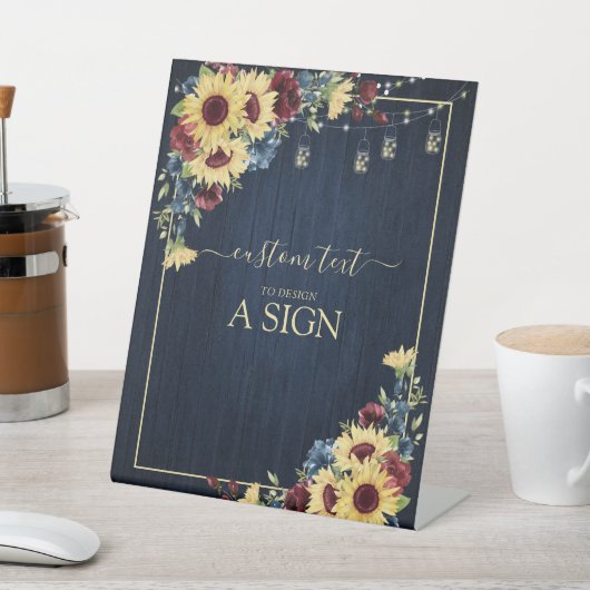 Sonnenblumen Navy Blue Wood Floral Custom Text Sockelschild (In SItu)