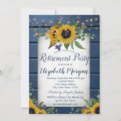 Sonnenblumen Navy Blue Wood Retirement Einladung (Vorderseite)