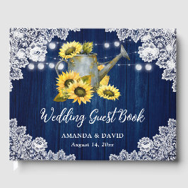 Sonnenblumen Navy Blue Wood Watering kann Hochzeit Gästebuch