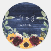 Sonnenblumen Navy Blue Wood Wedding Umschlag Aufkl Runder Aufkleber (Vorderseite)