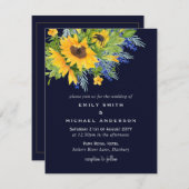 Sonnenblumen Navy Blue Yellow Wedding Einladungen (Vorne/Hinten)