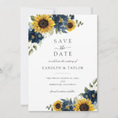 Sonnenblumen Navy Blume Rustikal Save the Date Einladung (Vorderseite)