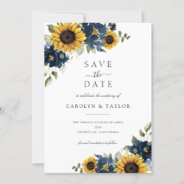 Sonnenblumen Navy Blume Rustikal Save the Date Einladung
