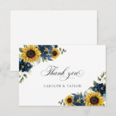 Sonnenblumen Navy Blume Rustikale Hochzeit Dankeskarte (Vorne/Hinten)