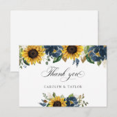 Sonnenblumen Navy Blume Rustikale Hochzeit Dankeskarte (Vorne/Hinten)