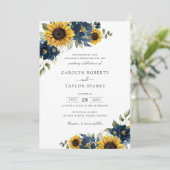 Sonnenblumen Navy Blumen Blumen Grüne Hochzeit Einladung (Stehend Vorderseite)