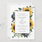 Sonnenblumen Navy Blumen Blumen Grüne Hochzeit Einladung (Vorderseite)