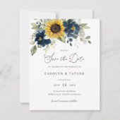 Sonnenblumen Navy Blumen Grüne Hochzeit Einladung (Vorderseite)