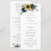 Sonnenblumen Navy Blumen Grüne Hochzeit Programm (Vorne/Hinten)