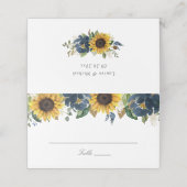 Sonnenblumen Navy Blumen Hochzeit Platzkarte (Außenseite Aufgefaltet)
