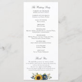 Sonnenblumen Navy Blumen Rustikale Hochzeit Programm (Rückseite)