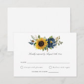 Sonnenblumen Navy Blumen Rustikale Hochzeit RSVP Einladung (Vorne/Hinten)