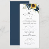 Sonnenblumen Navy Blumengrün Hochzeitsmenü Menükarte (Vorne/Hinten)