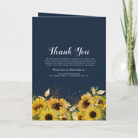 Sonnenblumen Navy & Gold Elegantes Beerdigungsprog Programm (Rückseite)