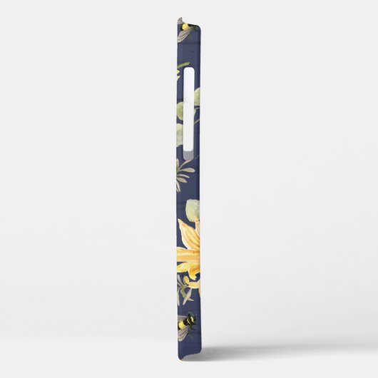 Sonnenblumen-Navy-Holz-Hummel Rustikales Skript Case-Mate iPhone Hülle (Rückseite / Links)