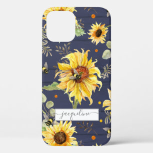 Sonnenblumen-Navy-Holz-Hummel Rustikales Skript Case-Mate iPhone Hülle