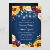Sonnenblumen Navy Mason Jars Floral Hochzeit Einladung (Vorne/Hinten)