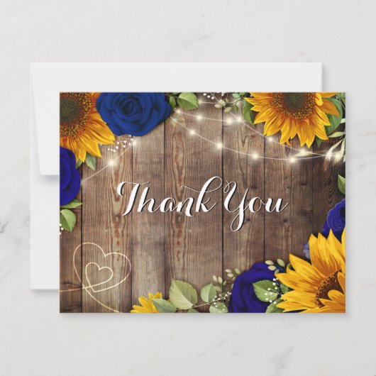 Sonnenblumen & Navy Rose Rustic Dankeschön Karte (Vorderseite)