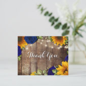 Sonnenblumen & Navy Rose Rustic Dankeschön Karte (Stehend Vorderseite)