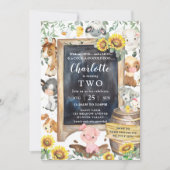 Sonnenblumen Niedliche Landtiere Barnyard Geburtst Einladung (Vorderseite)