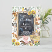 Sonnenblumen Niedliche Landtiere Barnyard Geburtst Einladung (Stehend Vorderseite)