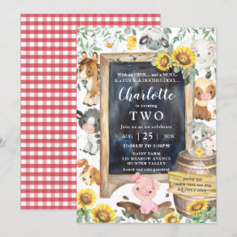 Sonnenblumen Niedliche Landtiere Barnyard Geburtst Einladung