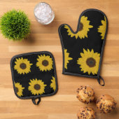 Sonnenblumen Ofen Mitt & Potholder Set Schwarz & G (Oben Unten)