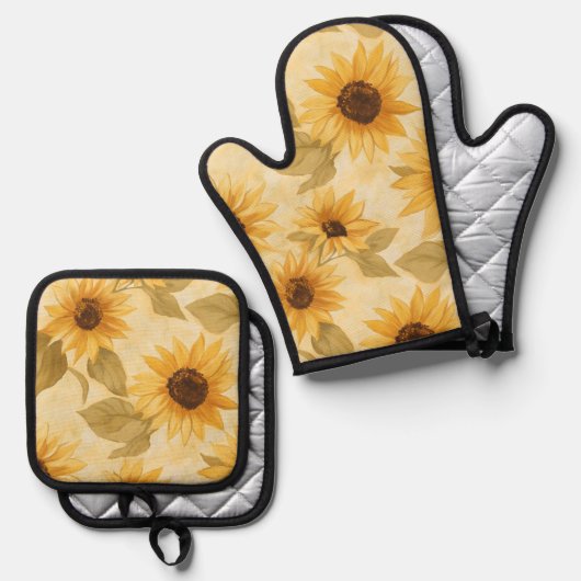 Sonnenblumen Ofen Mitt und Pot Holder Set (Vorderseite/Rückseite)